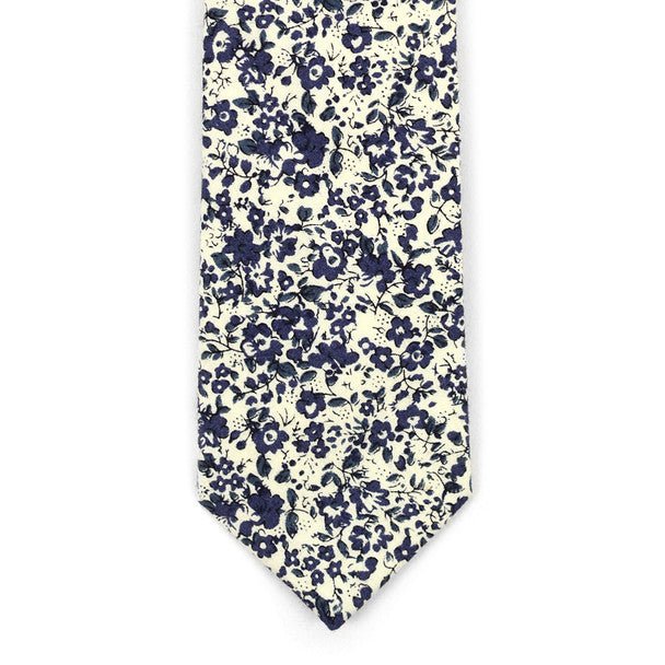 Floral Wedding Ivory & Navy 2.5" Cotton Slim Tie - NVC17122 - Bundle Bus