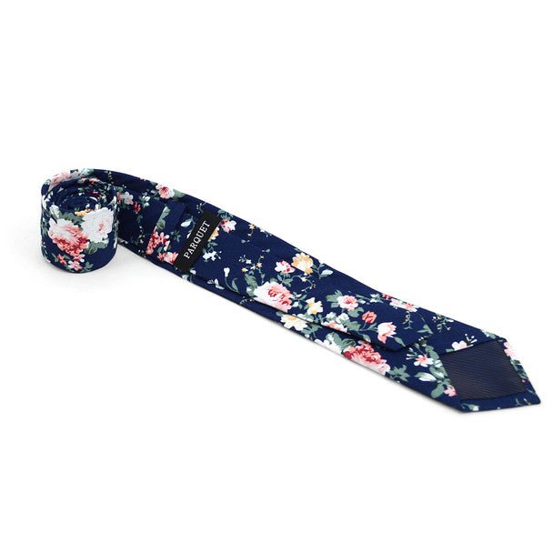 Floral Wedding Navy 2.5" Cotton Slim Tie - NVC17123 - Bundle Bus