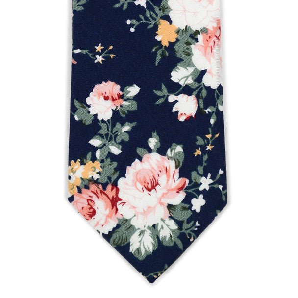 Floral Wedding Navy 2.5" Cotton Slim Tie - NVC17123 - Bundle Bus