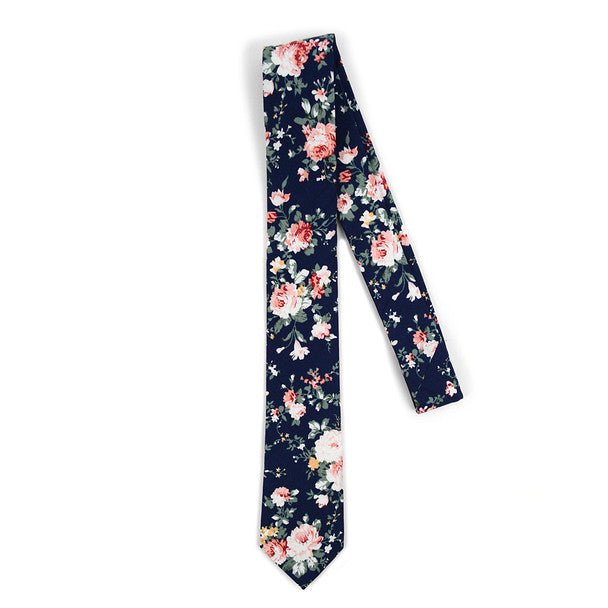 Floral Wedding Navy 2.5" Cotton Slim Tie - NVC17123 - Bundle Bus