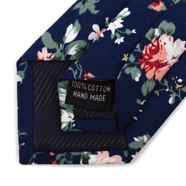 Floral Wedding Navy 2.5" Cotton Slim Tie - NVC17123 - Bundle Bus