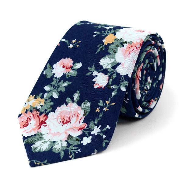 Floral Wedding Navy 2.5" Cotton Slim Tie - NVC17123 - Bundle Bus