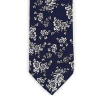 Floral Wedding Navy & White 2.5" Cotton Slim Tie - NVC17124 - Bundle Bus