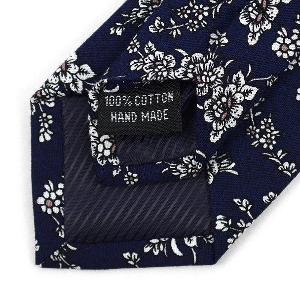 Floral Wedding Navy & White 2.5" Cotton Slim Tie - NVC17124 - Bundle Bus