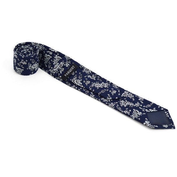 Floral Wedding Navy & White 2.5" Cotton Slim Tie - NVC17124 - Bundle Bus