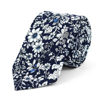 Floral Wedding Navy & White 2.5" Cotton Slim Tie - NVC17137 - Bundle Bus