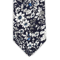 Floral Wedding Navy & White 2.5" Cotton Slim Tie - NVC17137 - Bundle Bus