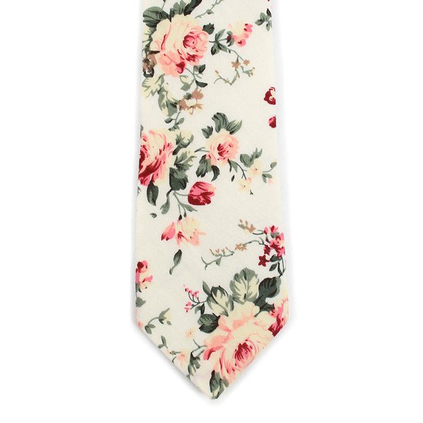 Floral Wedding Red & White 2.5" Cotton Slim Tie - NVC17131 - Bundle Bus