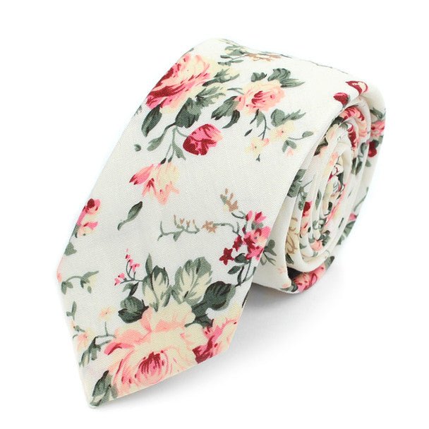 Floral Wedding Red & White 2.5" Cotton Slim Tie - NVC17131 - Bundle Bus