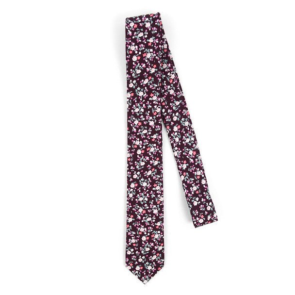 Floral Wedding Wine 2.5" Cotton Slim Tie - NVC17120 - Bundle Bus