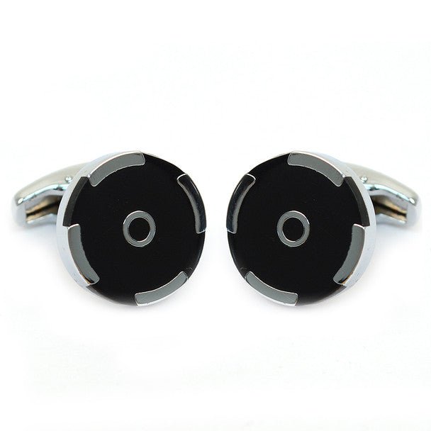 Four Silver Line Black Target Round Brass Cufflinks - Bundle Bus