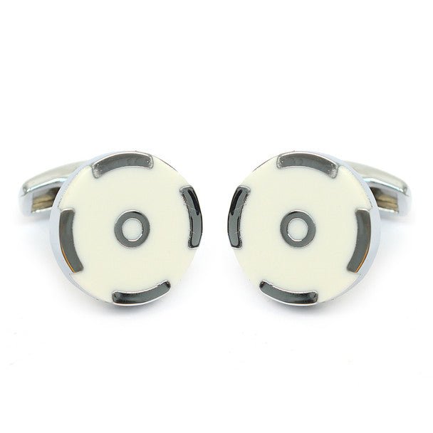 Four Silver Line White Target Round Brass Cufflinks - Bundle Bus