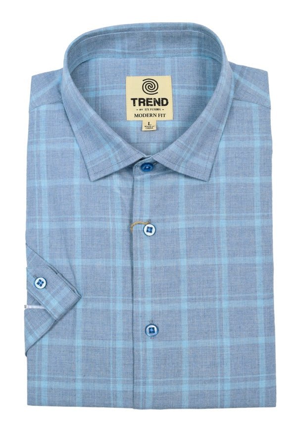 FX Fusion Trend Collection "Melange Plaid" Short Sleeve Dress Shirt - Bundle Bus