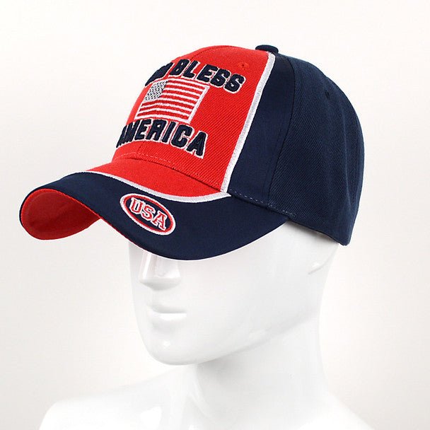 "God Bless America" Red & Navy 3D Embroidered Baseball Cap, Hat EBC10298 - Bundle Bus