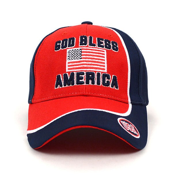 "God Bless America" Red & Navy 3D Embroidered Baseball Cap, Hat EBC10298 - Bundle Bus