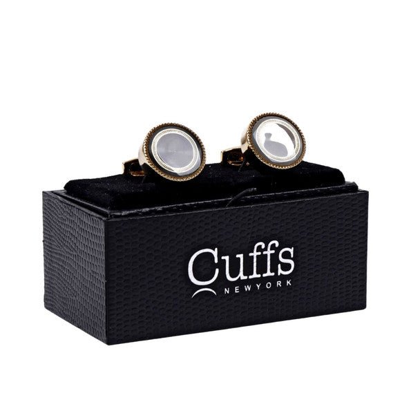 Gold and Gray Round Cufflinks- CL1810 - Bundle Bus