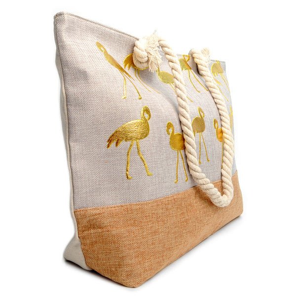 Gold Metallic Flamingo Ladies Tote Bag - LTBG1201 - Bundle Bus