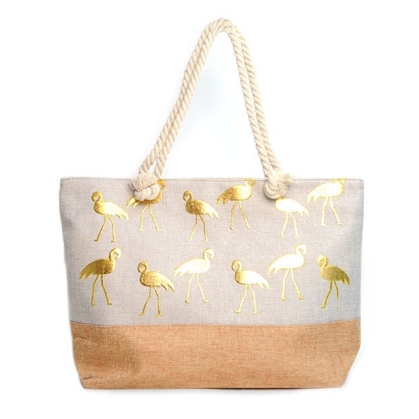 Gold Metallic Flamingo Ladies Tote Bag - LTBG1201 - Bundle Bus