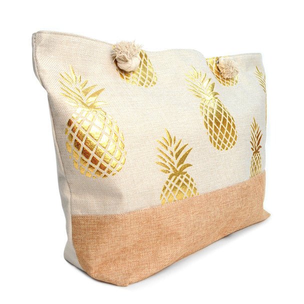 Gold Metallic Pineapple Ladies Tote Bag - LTBG1200 - Bundle Bus