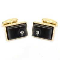 Gold-tone Crystal Black Stone Rectangle Brass Cufflinks - Bundle Bus