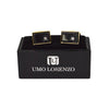 Gold-tone Crystal Black Stone Rectangle Brass Cufflinks - Bundle Bus