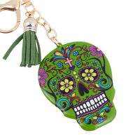 Green Sugar Skull Tassel Keychain-31663OL-G - Bundle Bus