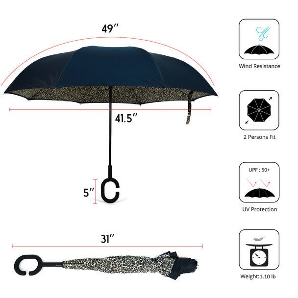 Leopard Pattern Reverse Open Inverted Umbrella- UM5024 - Bundle Bus