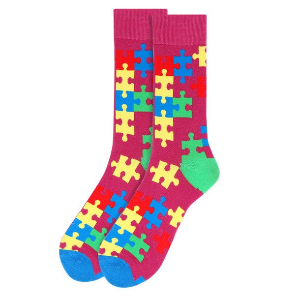 Men's Autism Awareness Novelty Socks - NVS19531-PUR - Bundle Bus