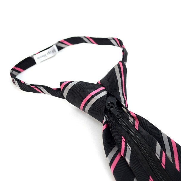 Men's Black & Pink Striped Zipper Tie - MPWZ-BLK3 - Bundle Bus