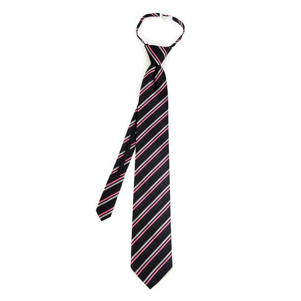 Men's Black & Pink Striped Zipper Tie - MPWZ-BLK3 - Bundle Bus