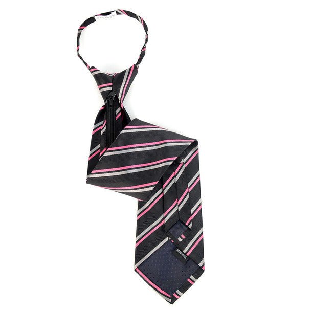 Men's Black & Pink Striped Zipper Tie - MPWZ-BLK3 - Bundle Bus