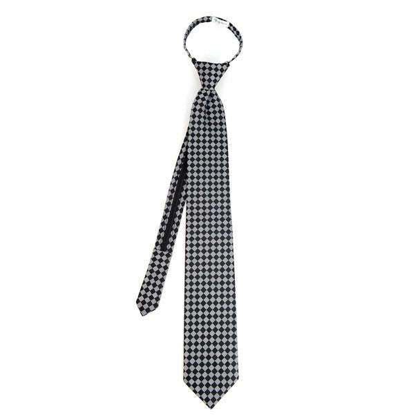 Men's Black Plaid Zipper Tie - MPWZ-BLK4 - Bundle Bus