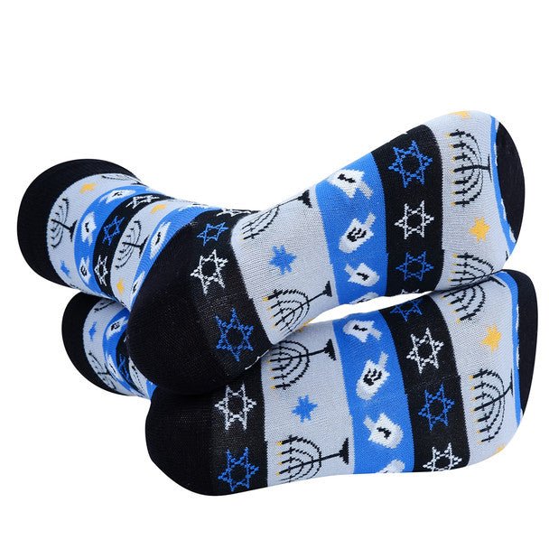 Men's Blue Hanukkah Novelty Socks- NVS19614-BK - Bundle Bus