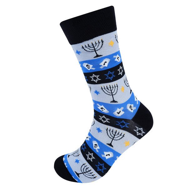 Men's Blue Hanukkah Novelty Socks- NVS19614-BK - Bundle Bus