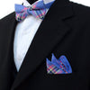 Men's Blue Plaid Cotton Bow Tie & Matching Pocket Square - CBTH1724 - Bundle Bus