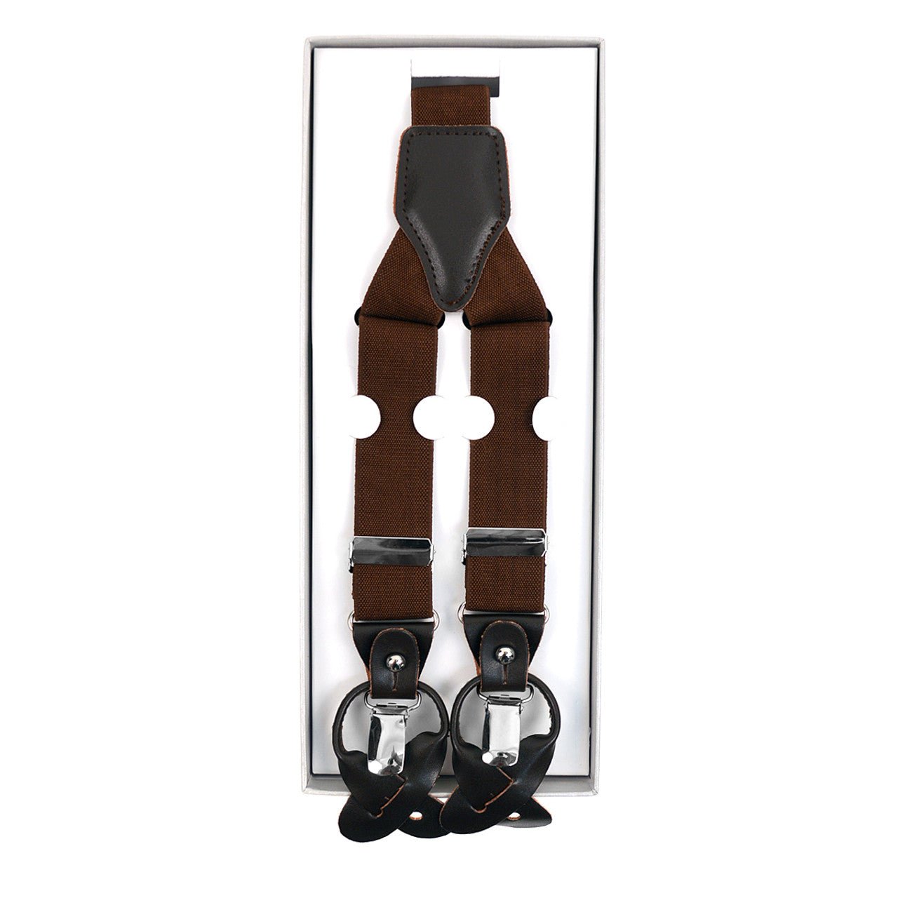 Men's Boxed Convertible Button Strap and Clip-On Suspenders with Leather Trim CLSUS - Bundle Bus