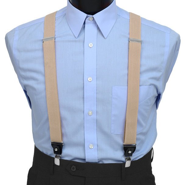 Men's Boxed Convertible Button Strap and Clip-On Suspenders with Leather Trim CLSUS - Bundle Bus