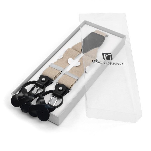 Men's Boxed Convertible Button Strap and Clip-On Suspenders with Leather Trim CLSUS - Bundle Bus