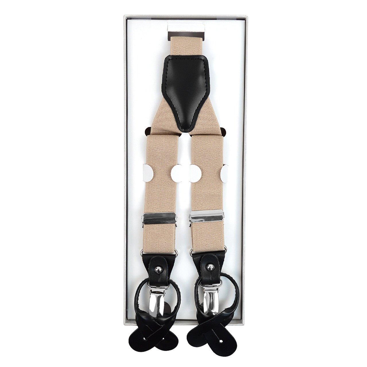 Men's Boxed Convertible Button Strap and Clip-On Suspenders with Leather Trim CLSUS - Bundle Bus