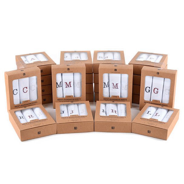 Men's Boxed Embroidered Initial Alphabet Cotton Handkerchiefs - IH3701 - Bundle Bus