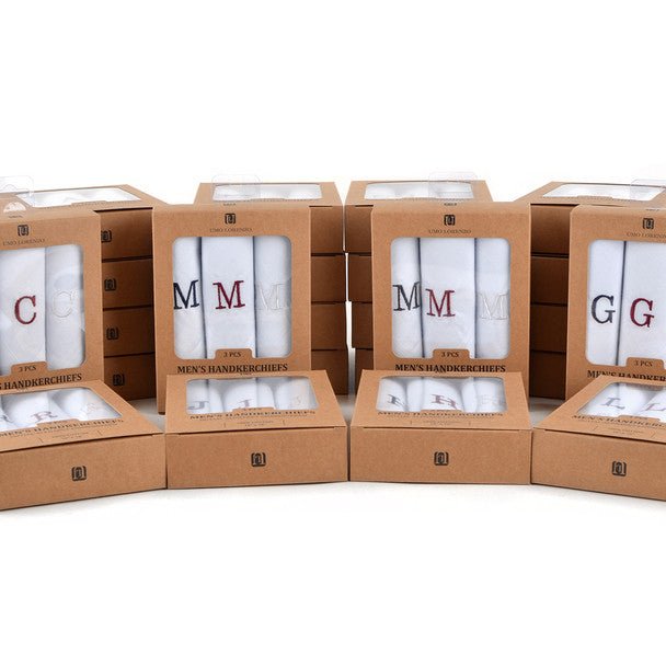 Men's Boxed Embroidered Initial Alphabet Cotton Handkerchiefs - IH3701 - Bundle Bus