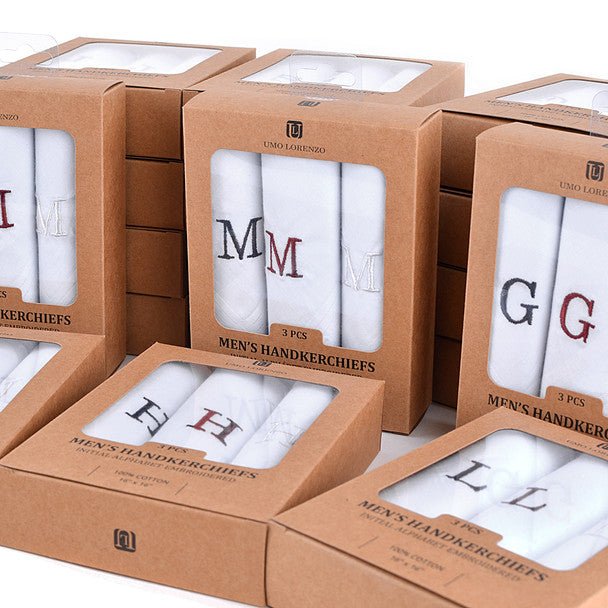 Men's Boxed Embroidered Initial Alphabet Cotton Handkerchiefs - IH3701 - Bundle Bus