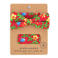 Men's Bright Floral Cotton Bow Tie & Hanky Set - CTBH1738 - Bundle Bus