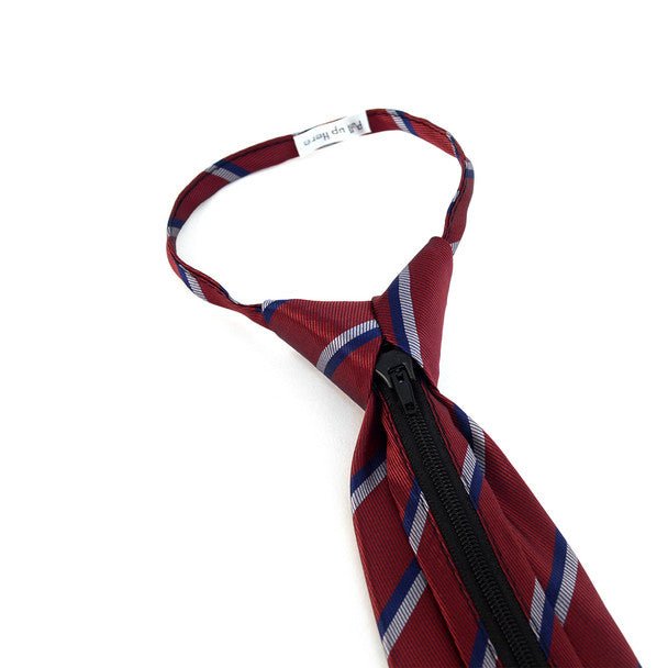 Men's Burgundy Striped Zipper Tie - MPWZ-RD2 - Bundle Bus