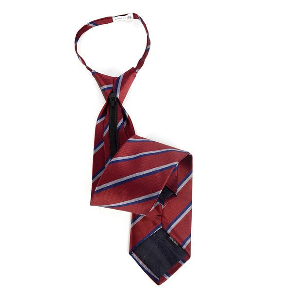 Men's Burgundy Striped Zipper Tie - MPWZ-RD2 - Bundle Bus