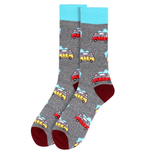 Men's Camping Car Novelty Socks - NVS19538-GRY - Bundle Bus