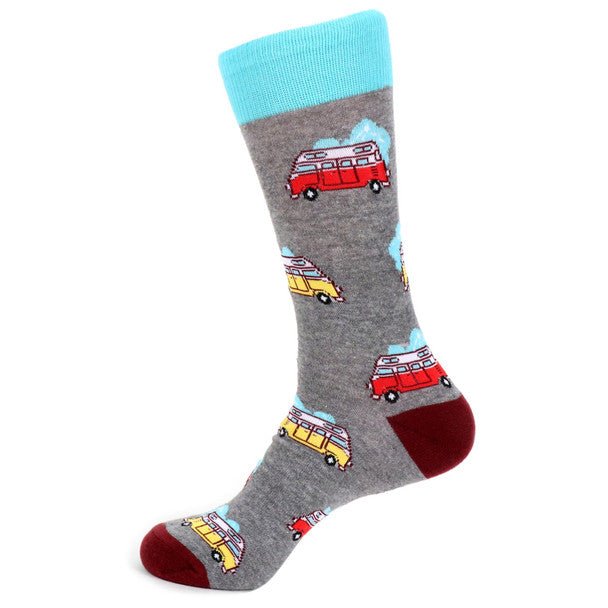 Men's Camping Car Novelty Socks - NVS19538-GRY - Bundle Bus