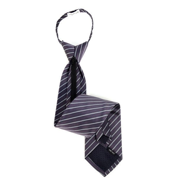 Men's Charcoal Striped Zipper Tie - MPWZ-BLK2 - Bundle Bus