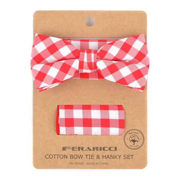 Men's Checkered Cotton Bow Tie & Hanky Set - CTBH1733 - Bundle Bus