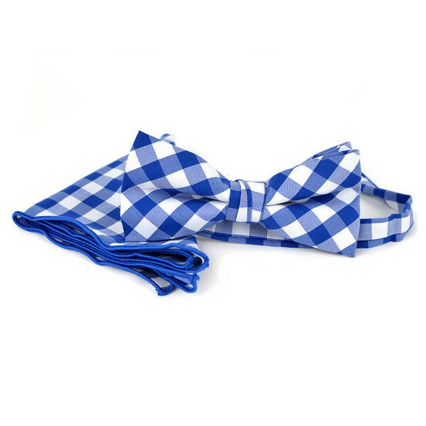 Men's Checkered Cotton Bow Tie & Hanky Set - CTBH1733 - Bundle Bus